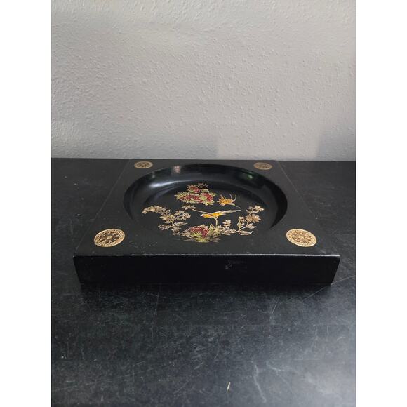 Florentia Italy 9.5" Hand-Painted Wooden Tray Birds & Floral Gold Accents - Picture 3 of 7